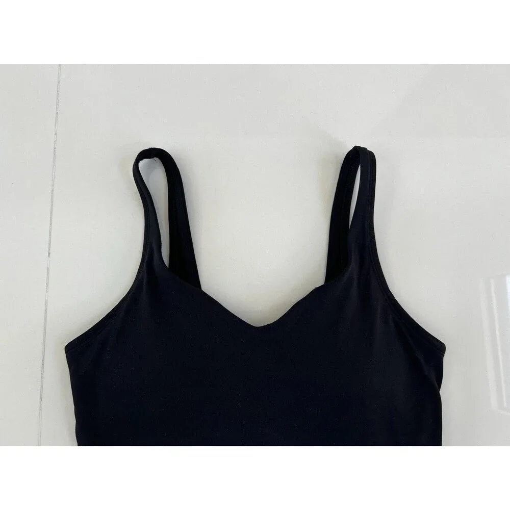 LULULEMON Align Tank Top Crop Fitted Stretch V-Neck Black Built in Shelf Bra 6